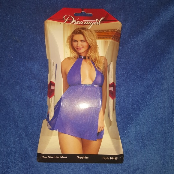 NIP Sexy Skimpy Dreamgirl Babydoll Teddy Chemise Royal Blue Lingerie & Thong - Picture 3 of 4